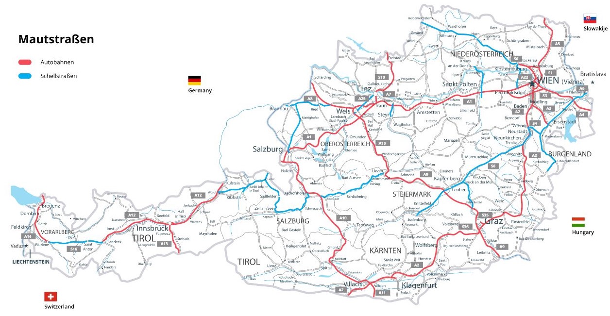 Toll roads in Austria - Detailed map